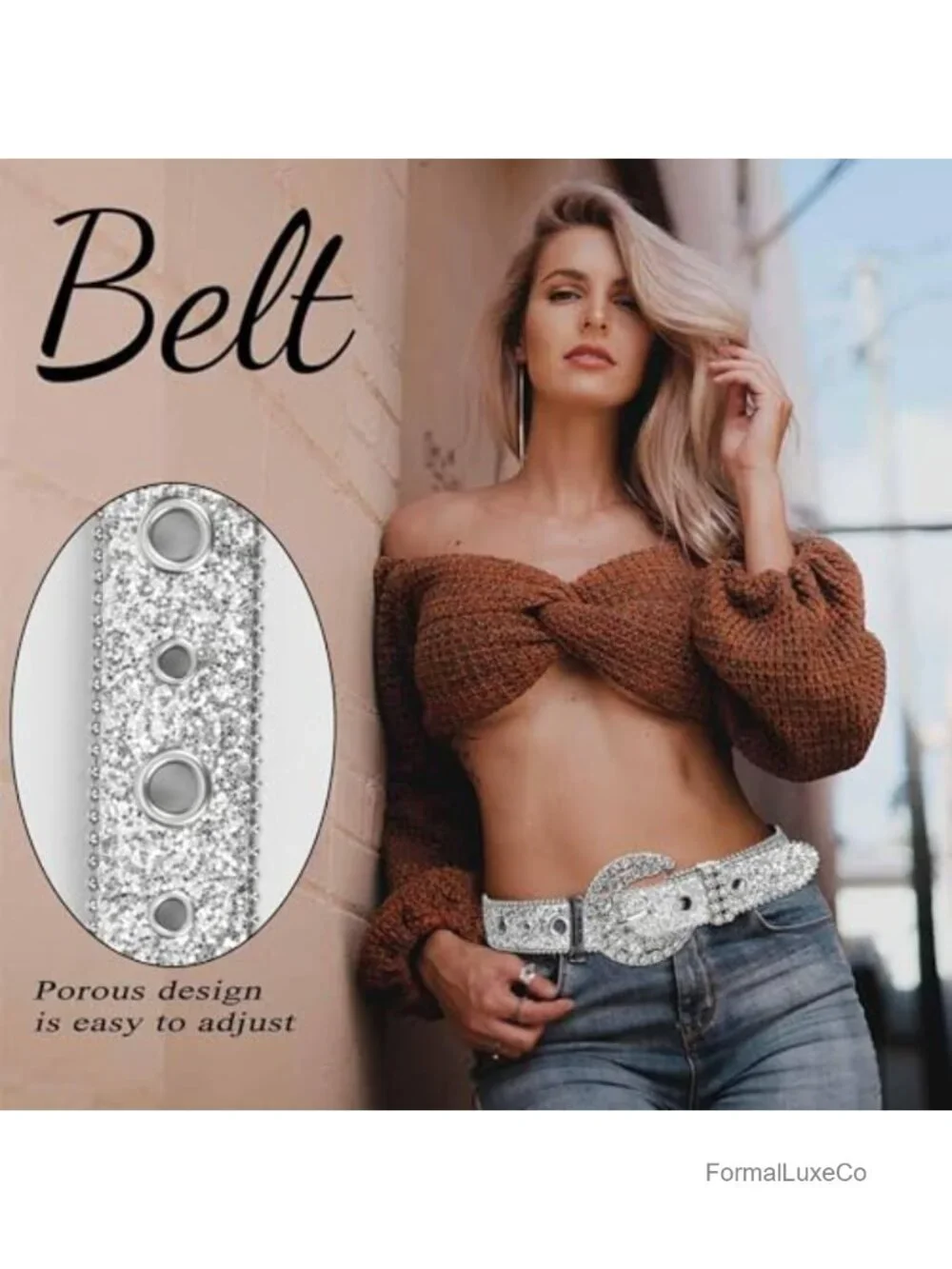 Rhinestone Studded Bling Cowgirl Western Belt, Faux Leather